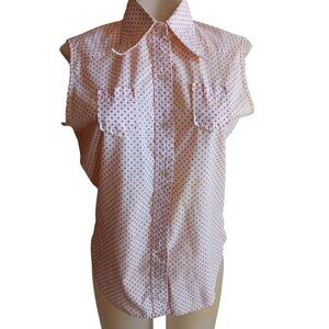 Vintage 1960's Womens 34 S/M White/Pink Polka Dot Sleeveless Button-Up Blouse